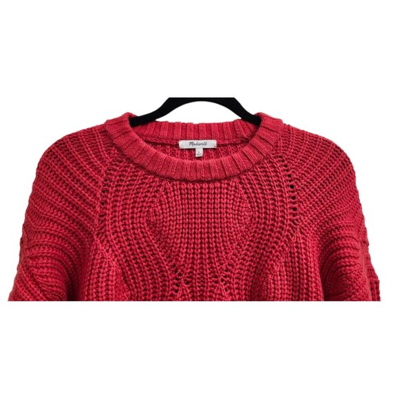 Madewell Cable Knit Sweater Womens Small Red Crewneck Alpaca Wool Blend Pullover - Picture 7 of 13